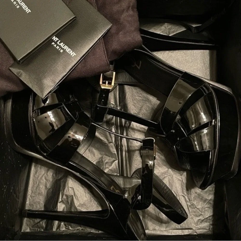 Saint Laurent Women's Nero Leather Vitello Vernice Soft Heels Size EU38 (US 8)‎ - Picture 12 of 15